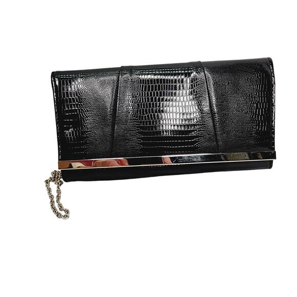 Jessica McClintock Black Small Flap Over Chain Strap  Purse/Clutch - Picture 1 of 13